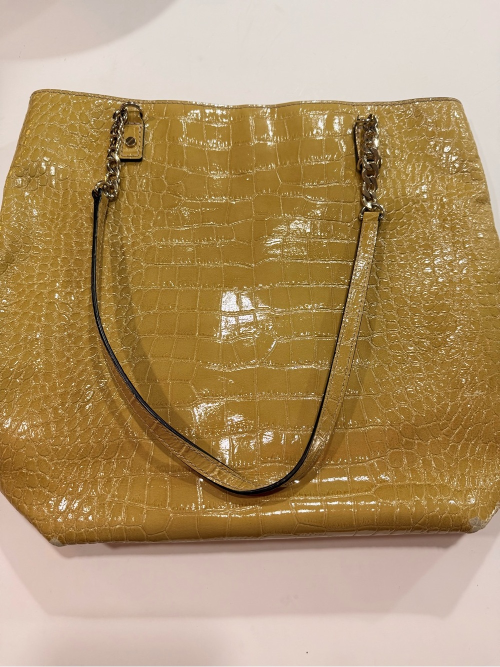Michael Kors Croc-Embossed Patent Tote Bag in Mustard Yellow - Picture 3 of 7
